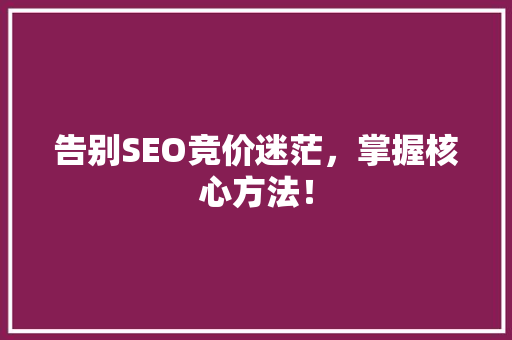 告别SEO竞价迷茫，掌握核心方法！