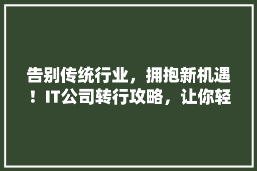 告别传统行业，拥抱新机遇！IT公司转行攻略，让你轻松逆袭！火速关注！