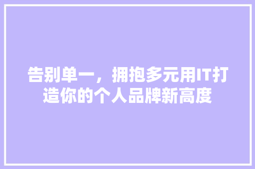 告别单一，拥抱多元用IT打造你的个人品牌新高度
