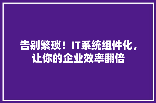 告别繁琐！IT系统组件化，让你的企业效率翻倍 英文谷歌算法