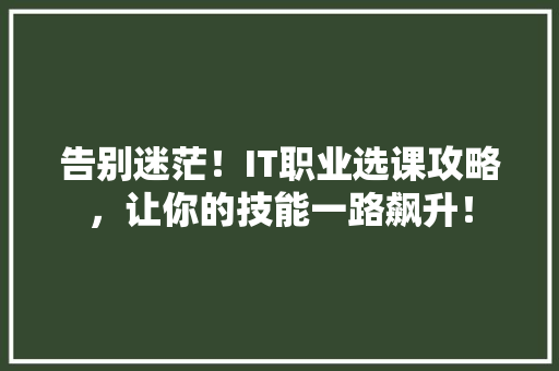 告别迷茫！IT职业选课攻略，让你的技能一路飙升！