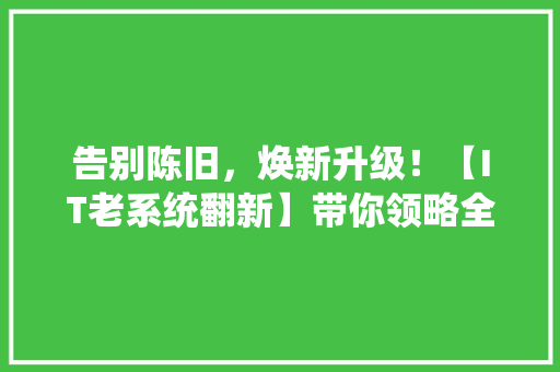 告别陈旧，焕新升级！【IT老系统翻新】带你领略全新科技魅力 360搜优化