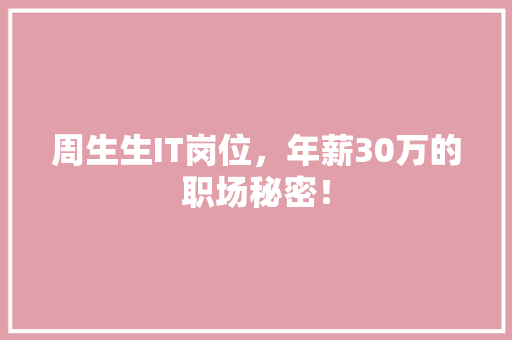 周生生IT岗位，年薪30万的职场秘密！