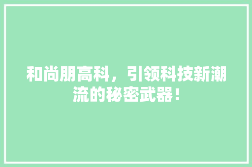 和尚朋高科，引领科技新潮流的秘密武器！