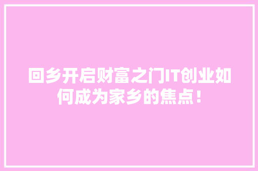 回乡开启财富之门IT创业如何成为家乡的焦点！