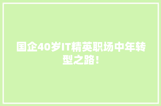 国企40岁IT精英职场中年转型之路！