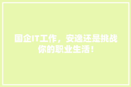 国企IT工作，安逸还是挑战你的职业生活！