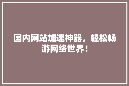 国内网站加速神器，轻松畅游网络世界！