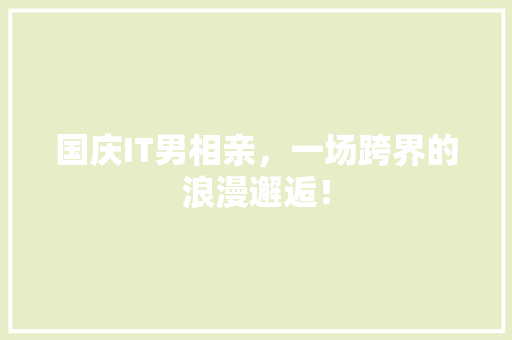 国庆IT男相亲，一场跨界的浪漫邂逅！ 小程序开发