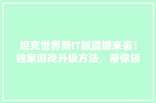 坦克世界新IT版震撼来袭！独家游戏升级方法，带你领略全新战场！ 网站开发
