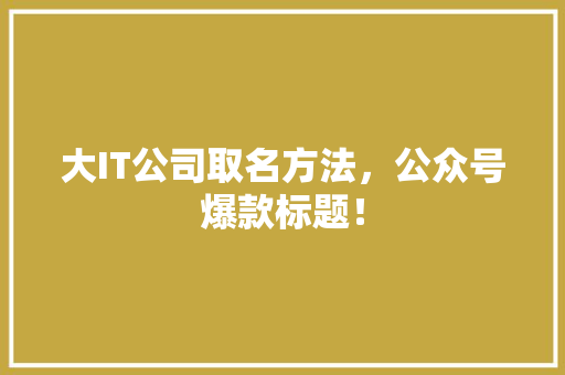 大IT公司取名方法，公众号爆款标题！
