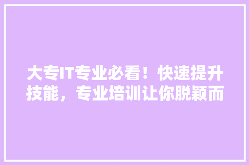 大专IT专业必看！快速提升技能，专业培训让你脱颖而出！