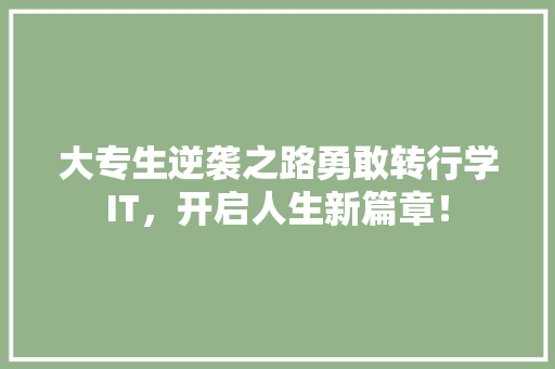 大专生逆袭之路勇敢转行学IT，开启人生新篇章！ 头条优化