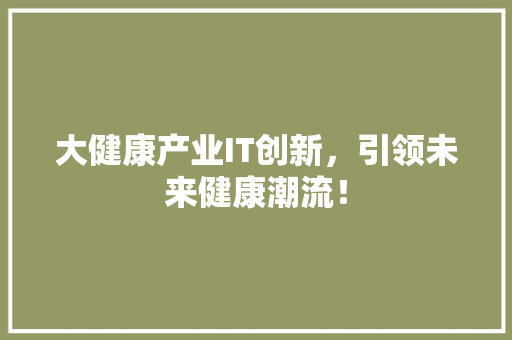 大健康产业IT创新，引领未来健康潮流！ 头条优化