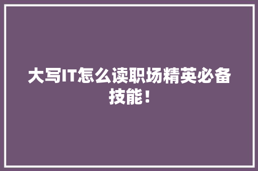 大写IT怎么读职场精英必备技能！