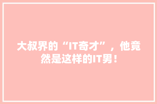 大叔界的“IT奇才”，他竟然是这样的IT男！