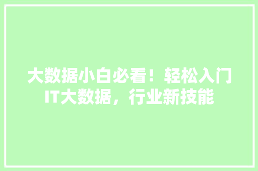 大数据小白必看！轻松入门IT大数据，行业新技能 360搜优化