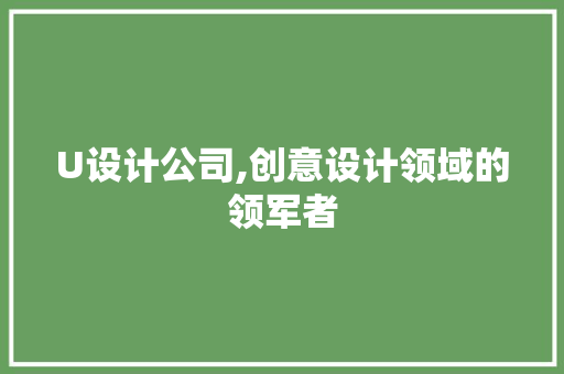 U设计公司,创意设计领域的领军者 U设计公司,创意设计领域的领军者 360搜优化