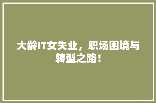 大龄IT女失业，职场困境与转型之路！