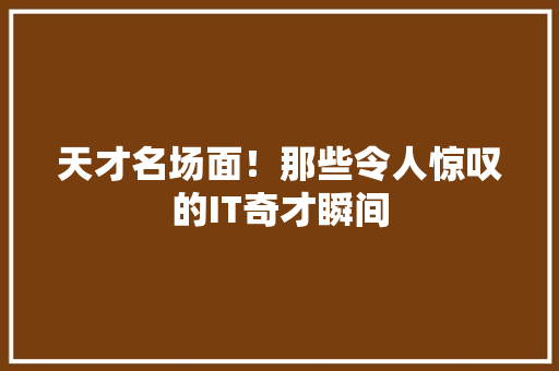 天才名场面！那些令人惊叹的IT奇才瞬间