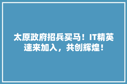 太原政府招兵买马！IT精英速来加入，共创辉煌！