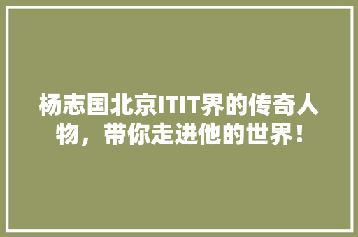 杨志国北京ITIT界的传奇人物，带你走进他的世界！