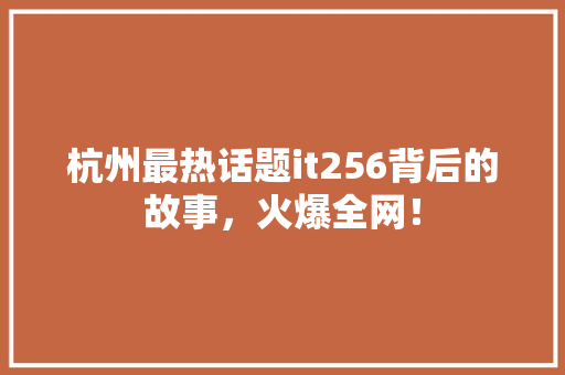 杭州最热话题it256背后的故事，火爆全网！