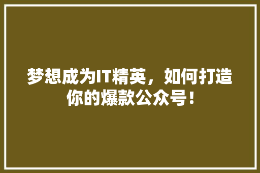 梦想成为IT精英，如何打造你的爆款公众号！