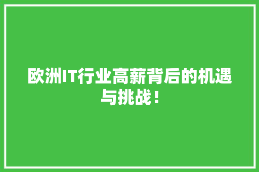 欧洲IT行业高薪背后的机遇与挑战！