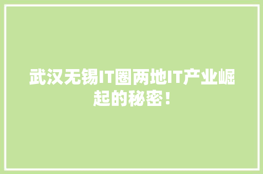 武汉无锡IT圈两地IT产业崛起的秘密！