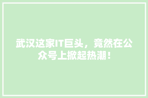 武汉这家IT巨头，竟然在公众号上掀起热潮！