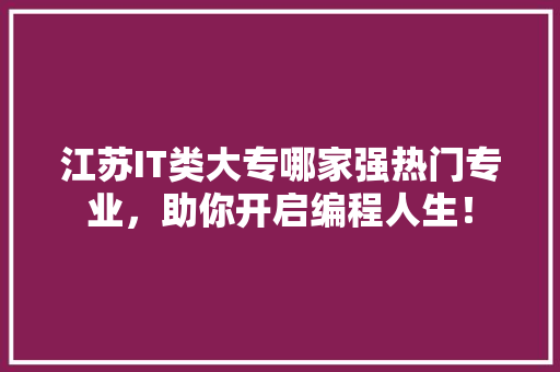 江苏IT类大专哪家强热门专业，助你开启编程人生！ 头条优化