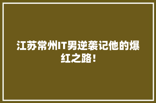 江苏常州IT男逆袭记他的爆红之路！
