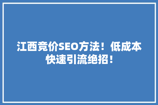 江西竞价SEO方法！低成本快速引流绝招！ AI技术学习