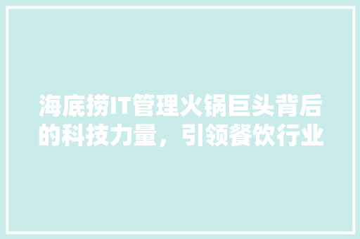 海底捞IT管理火锅巨头背后的科技力量，引领餐饮行业新潮流！