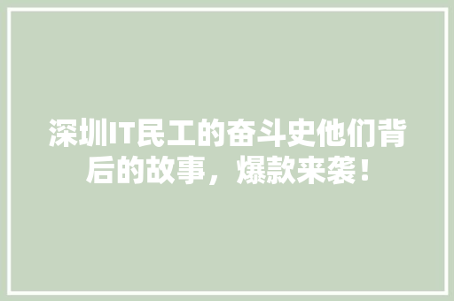 深圳IT民工的奋斗史他们背后的故事，爆款来袭！