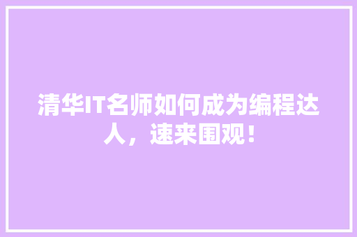 清华IT名师如何成为编程达人，速来围观！ 网站开发