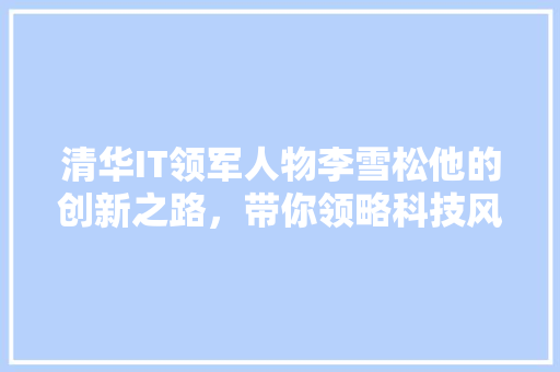 清华IT领军人物李雪松他的创新之路，带你领略科技风采！