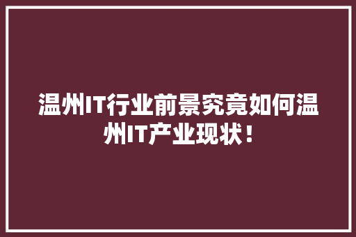 温州IT行业前景究竟如何温州IT产业现状！