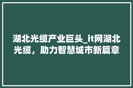 湖北光缆产业巨头_it网湖北光缆，助力智慧城市新篇章！