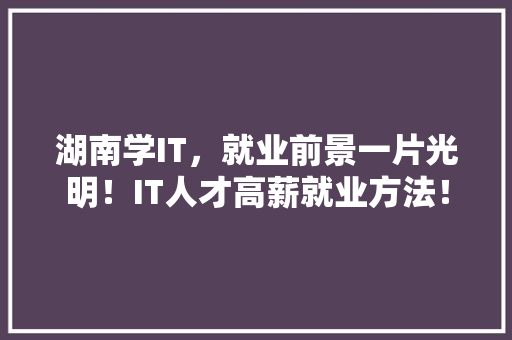 湖南学IT，就业前景一片光明！IT人才高薪就业方法！ 搜狗优化