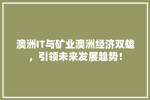 澳洲IT与矿业澳洲经济双雄，引领未来发展趋势！ AI技术学习
