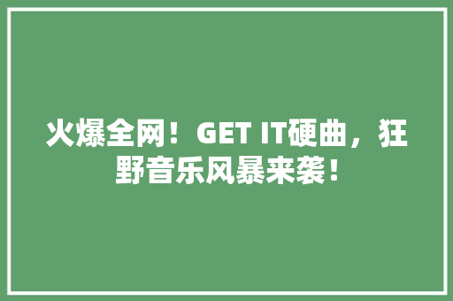 火爆全网！GET IT硬曲，狂野音乐风暴来袭！