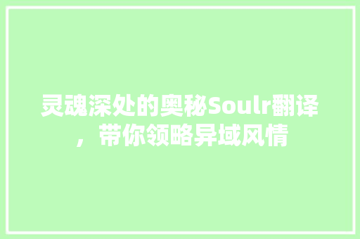 灵魂深处的奥秘Soulr翻译，带你领略异域风情
