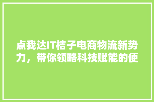 点我达IT桔子电商物流新势力，带你领略科技赋能的便捷生活！