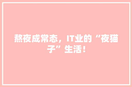 熬夜成常态，IT业的“夜猫子”生活！