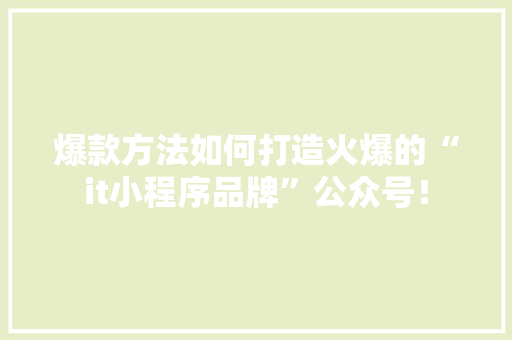 爆款方法如何打造火爆的“it小程序品牌”公众号！ 百度算法