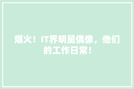 爆火！IT界明星偶像，他们的工作日常！