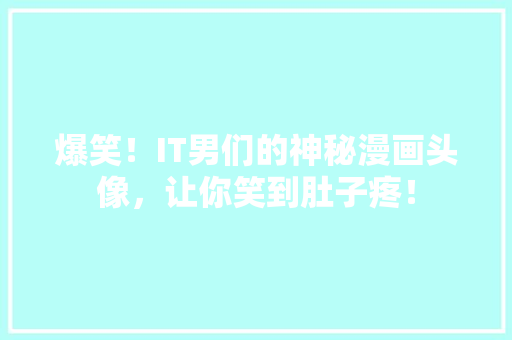 爆笑！IT男们的神秘漫画头像，让你笑到肚子疼！