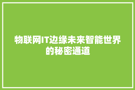 物联网IT边缘未来智能世界的秘密通道 小程序开发